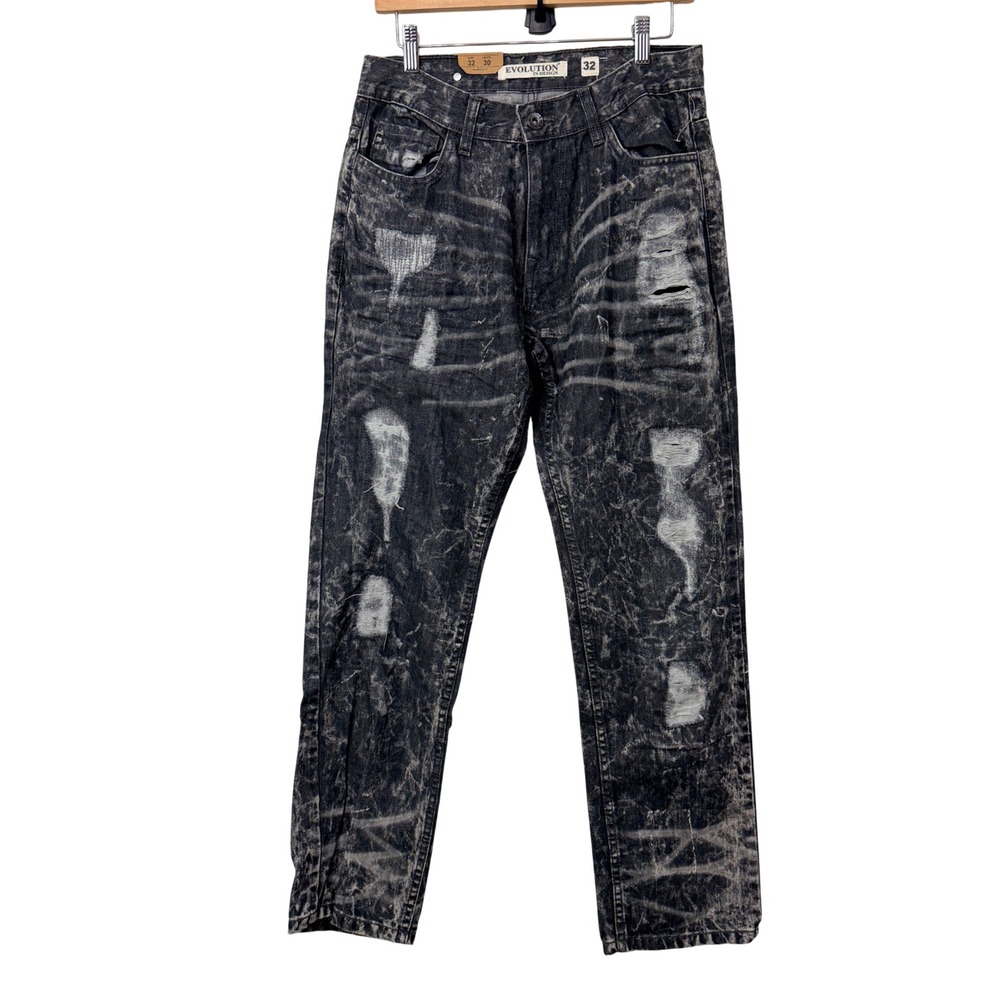 NEW Evolution In Design Men 32x30 Slim Fit Jeans Acid Wash Distressed Streetwear